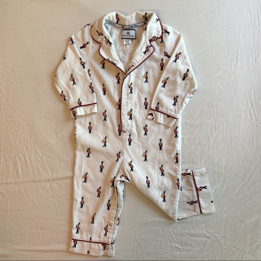 Petite Lem Toy Soldier Christmas romper flannel pajamas pjs